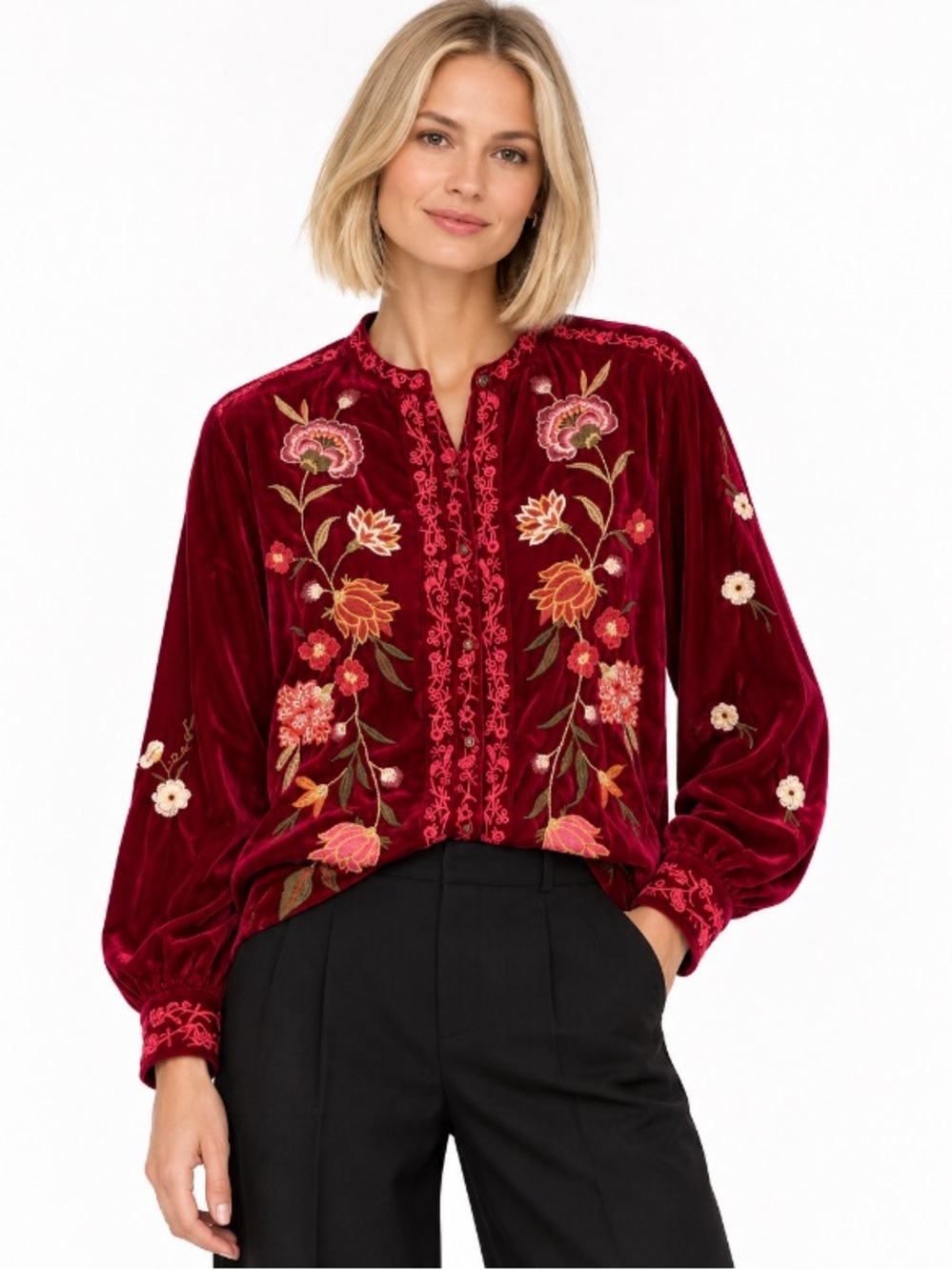 Johnny Was Quinn Velvet Embroidered Shirt